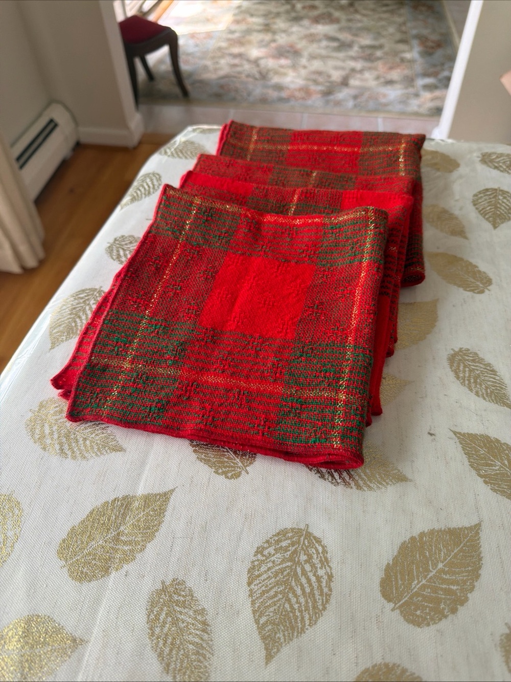 Festive Red Plaid Holiday cloth napkins set of 4 Scandinavian theme